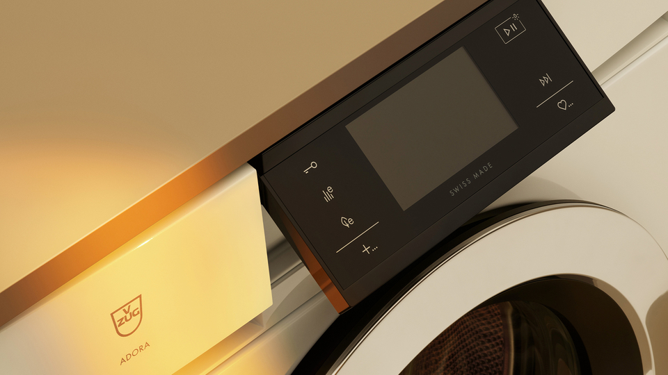 Close-up of the control panel of the V-ZUG Adora washing machine with high-quality design and Swiss quality.