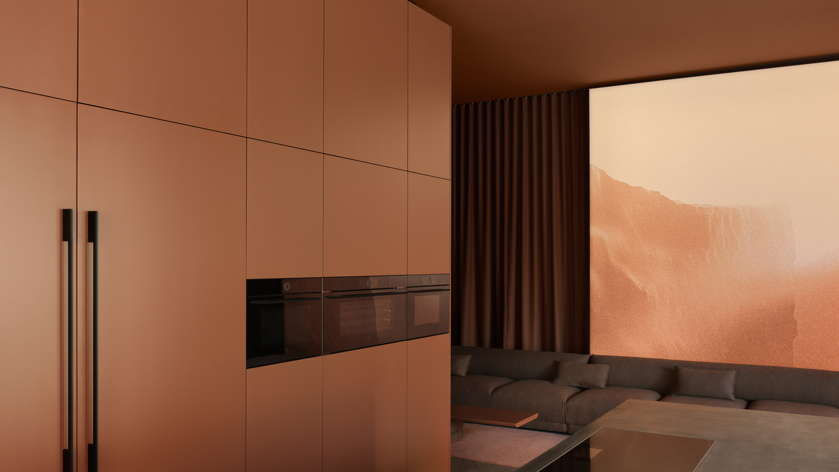 Cucina moderna con forni e piani cottura integrati dal design minimalista