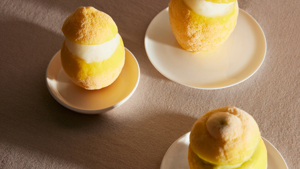 Gefrorene Zitronen-Desserts auf Tellern, perfekt für sommerliche Inspirationen.