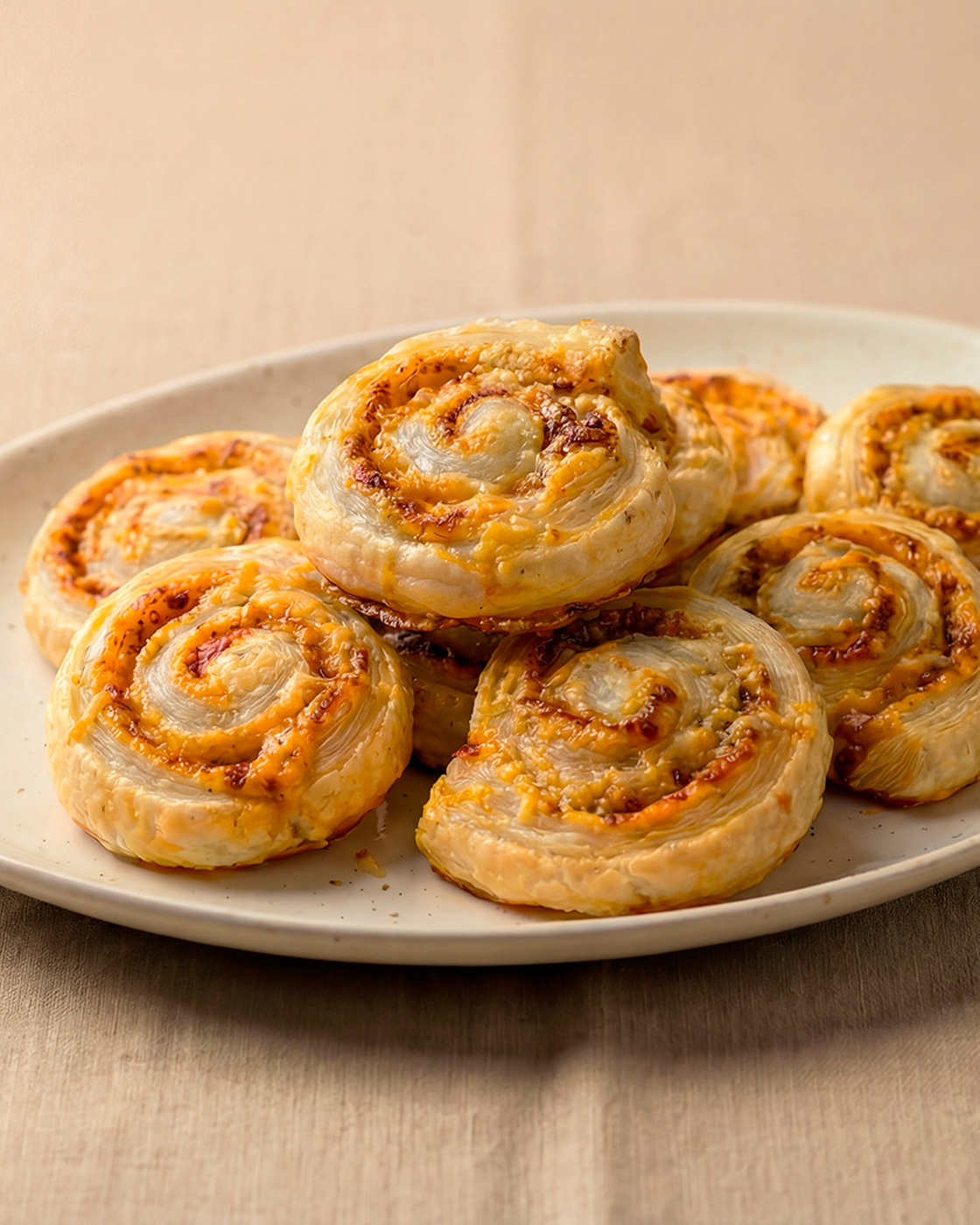 Frisch gebackene Blätterteig-Schnecken auf einem Teller, ideal für die Küche und Backideen.