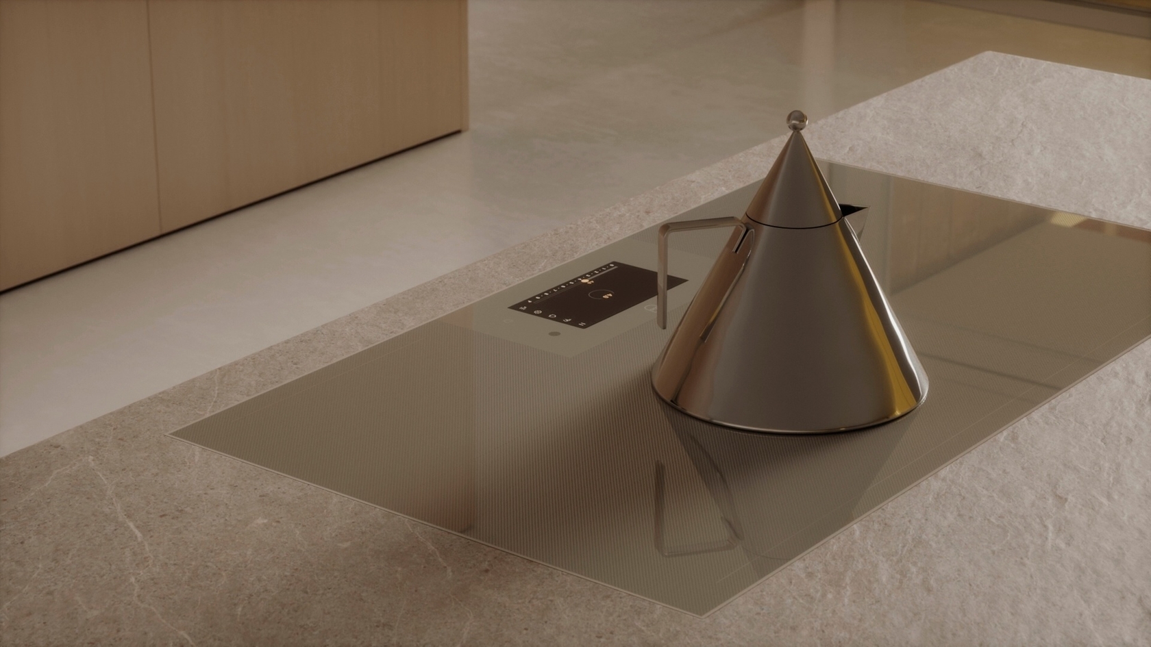 Table de cuisson moderne avec bouilloire électrique dans une cuisine élégante