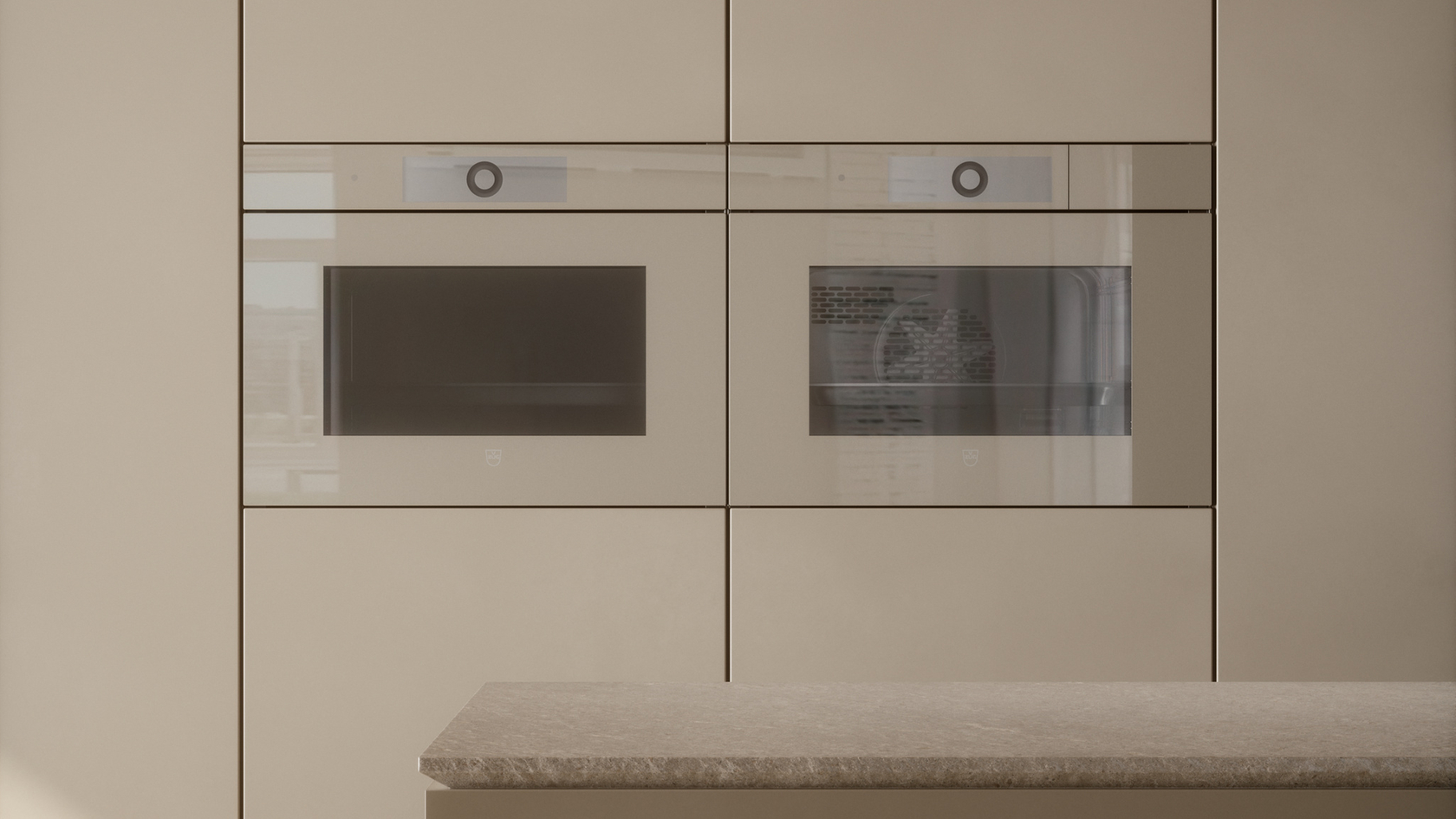Moderne Einbauküche mit Backöfen und Steamer in elegantem Design