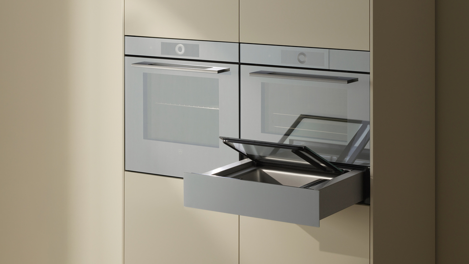 Modern oven with drawer in a stylish kitchen